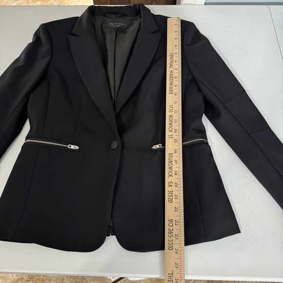 rag & bone Zipper Detail 1-Button Blazer Sz 6 Black Leather Detail Corporate - Picture 11 of 16